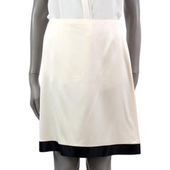 CHANEL off-white silk BLACK HEM FLARED Skirt 42 L