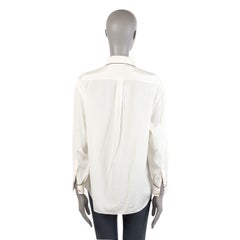 CHANEL off white silk BLACK PIPING Button Up Shirt Blouse XL