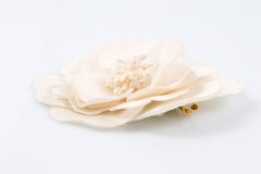 Chanel Off White Silk Camelia Brooch