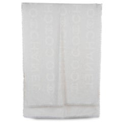 CHANEL off-white silk & cashmere LOGO XL Shawl Scarf