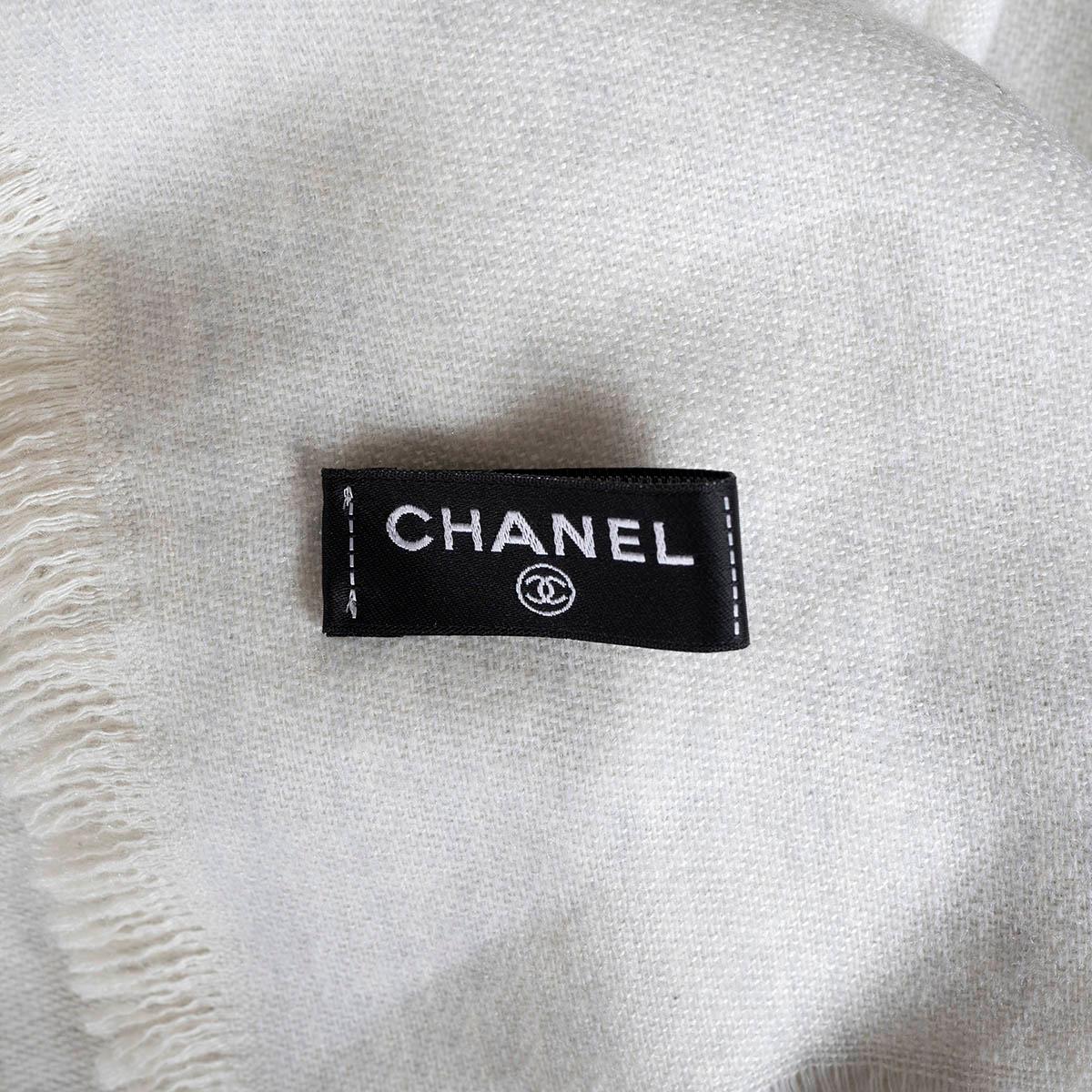 CHANEL off-white silk & cashmere LOGO XL Shawl Scarf For Sale 1