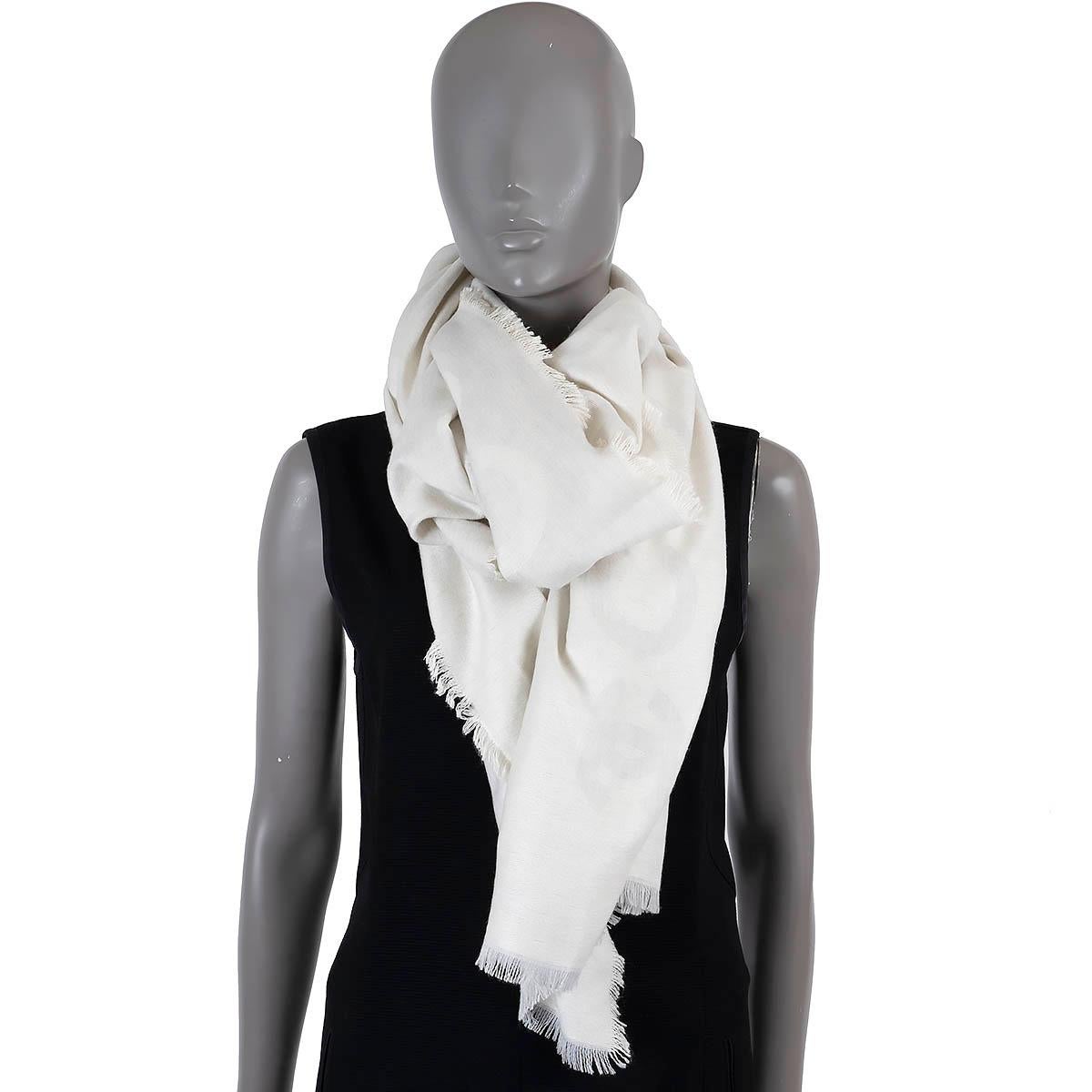 CHANEL off-white silk & cashmere LOGO XL Shawl Scarf For Sale 2