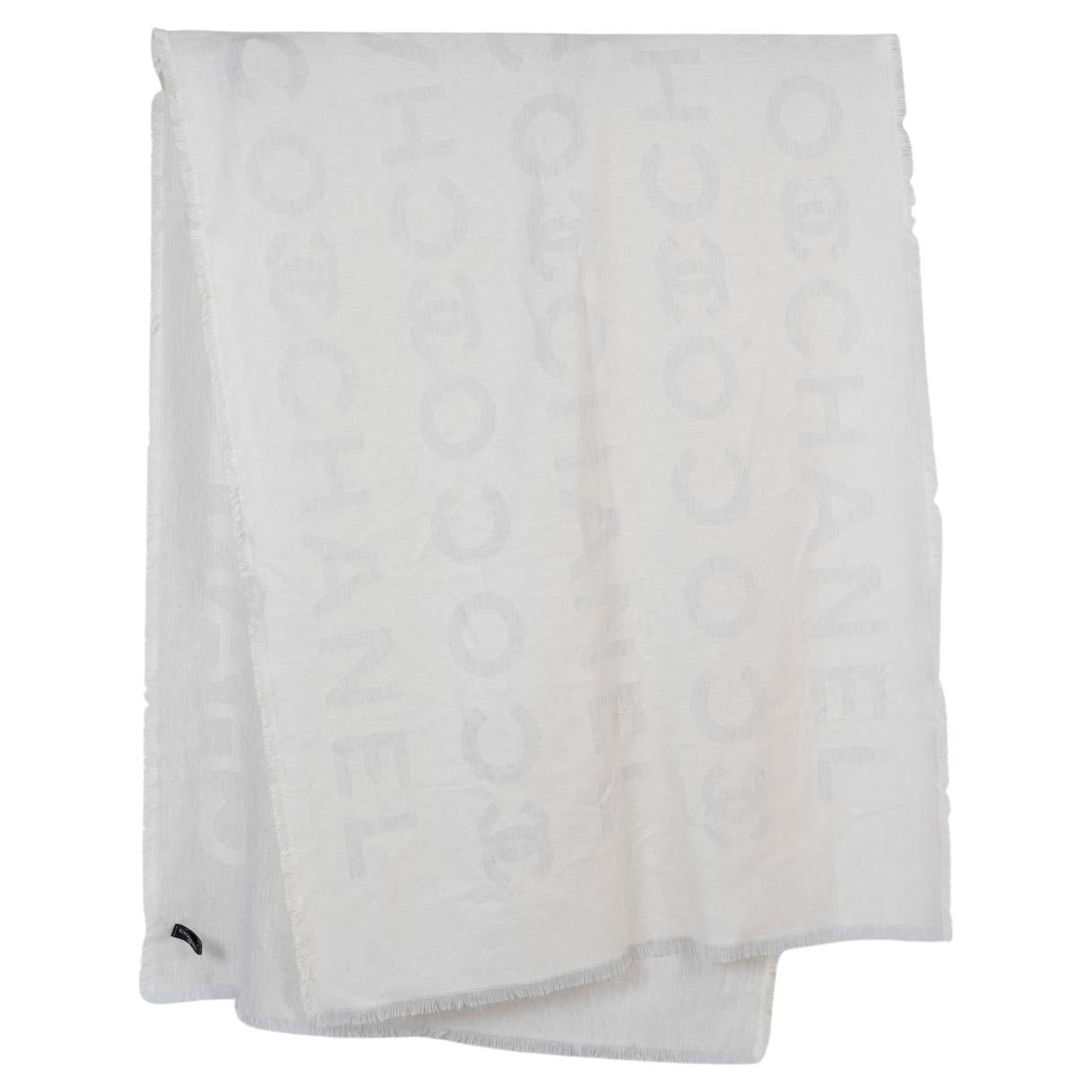 CHANEL off-white silk & cashmere LOGO XL Shawl Scarf For Sale
