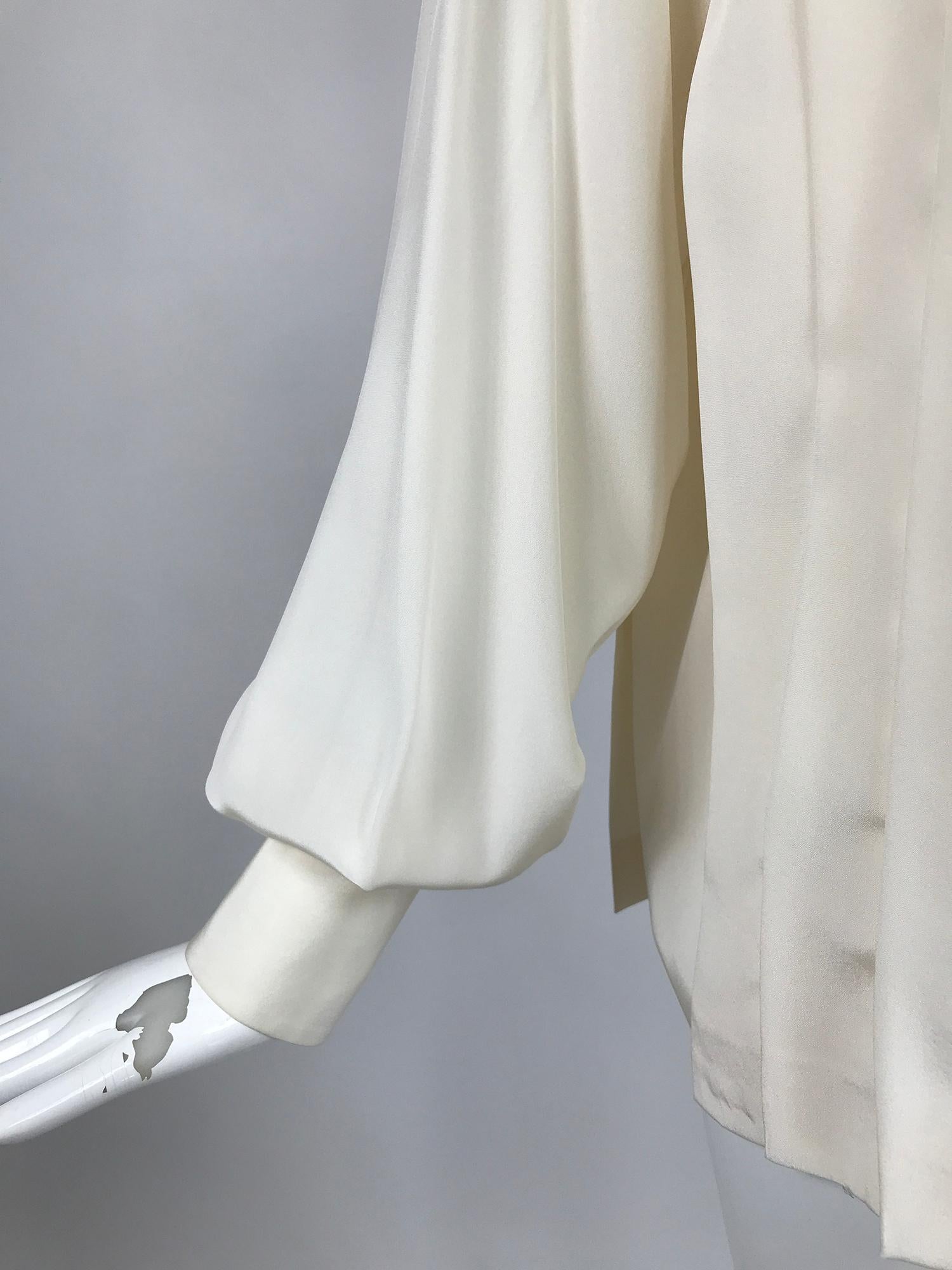 Chanel Off White Silk Pleated Long Sleeve Blouse For Sale 2