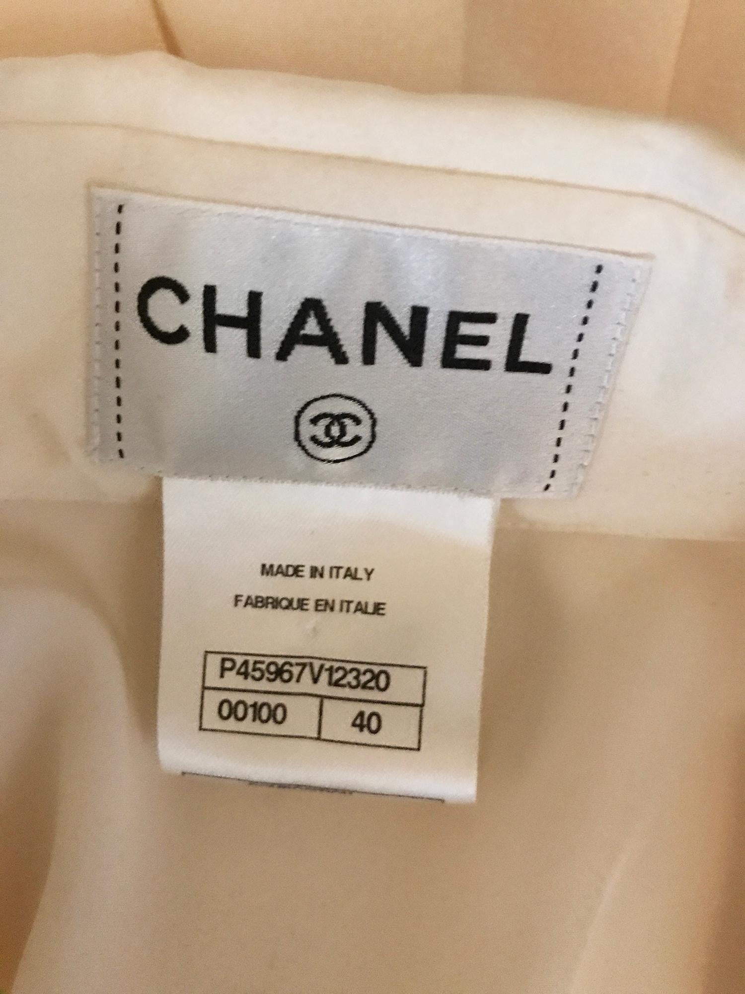 Chanel Off White Silk Pleated Long Sleeve Blouse For Sale 4