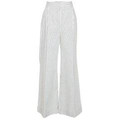 Chanel Off White Striped Cotton Twill Wide Leg Trousers M