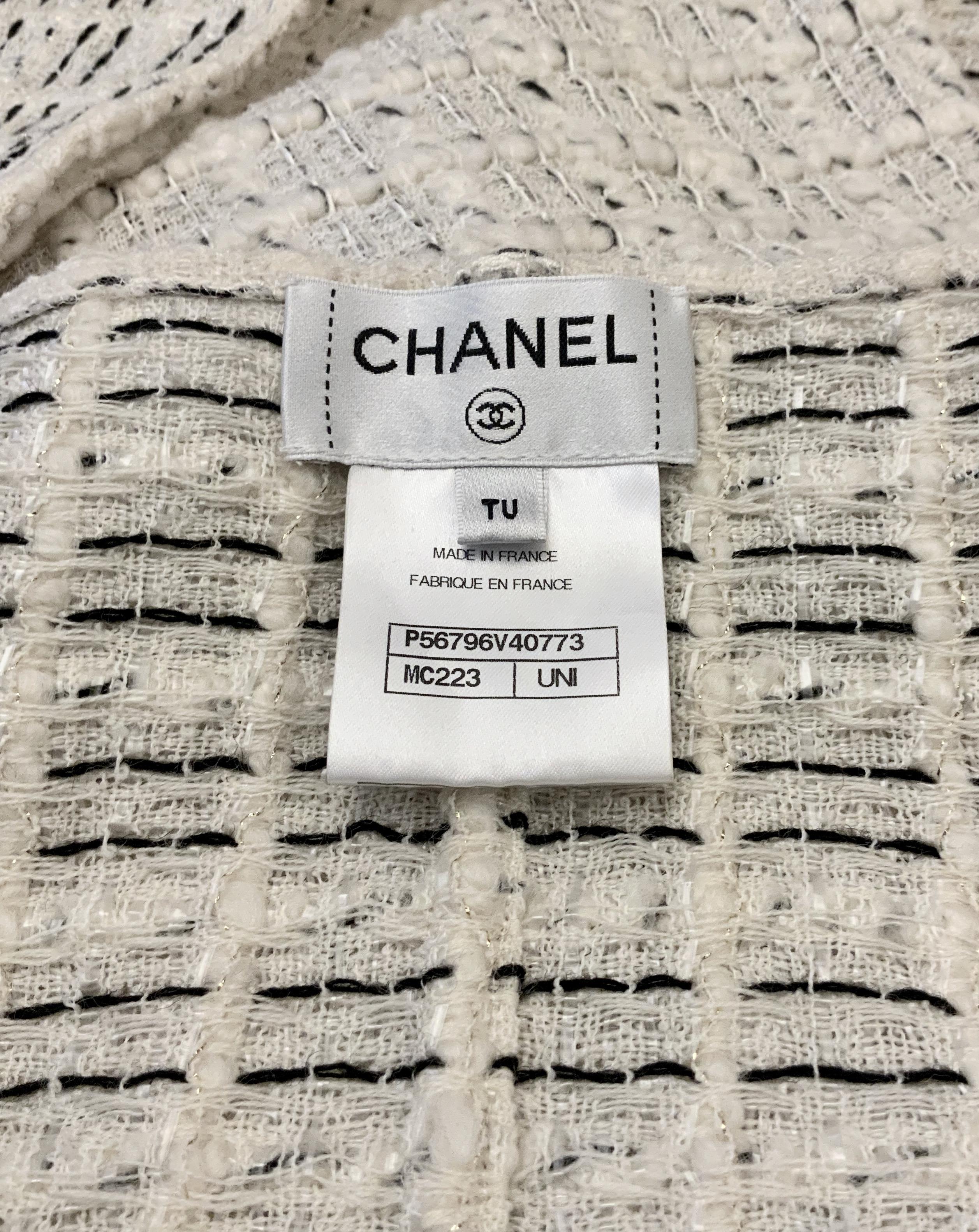 Gray Chanel Off-White Tweed Long Stole Scarf