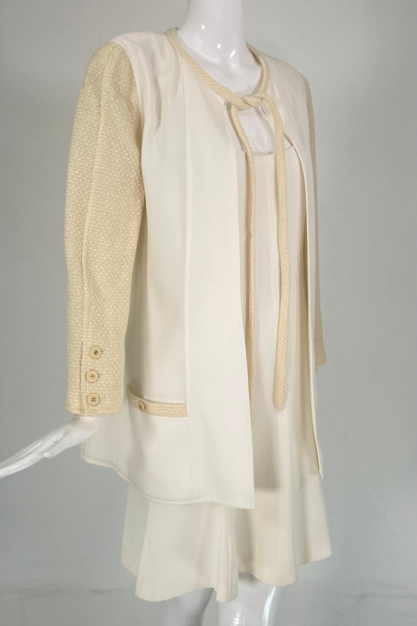 Chanel Off White Two Piece Spaghetti Strap Sun Dress & Tweed Jacket 1994E 8
