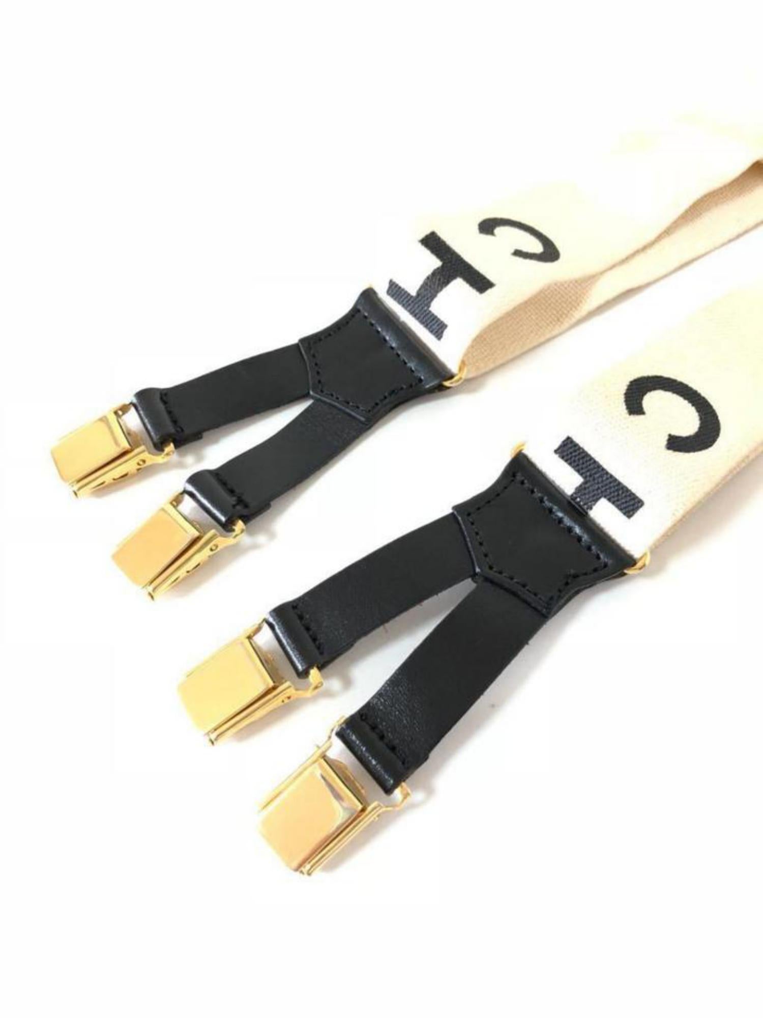 Beige Chanel Off-white (Ultra Rare) Logo Runway Suspenders 231305 Tech Accessory