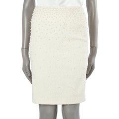 CHANEL - Jupe fourreau en laine mélangée PEARL EMBELLISHED - Blanc cassé - 38 S