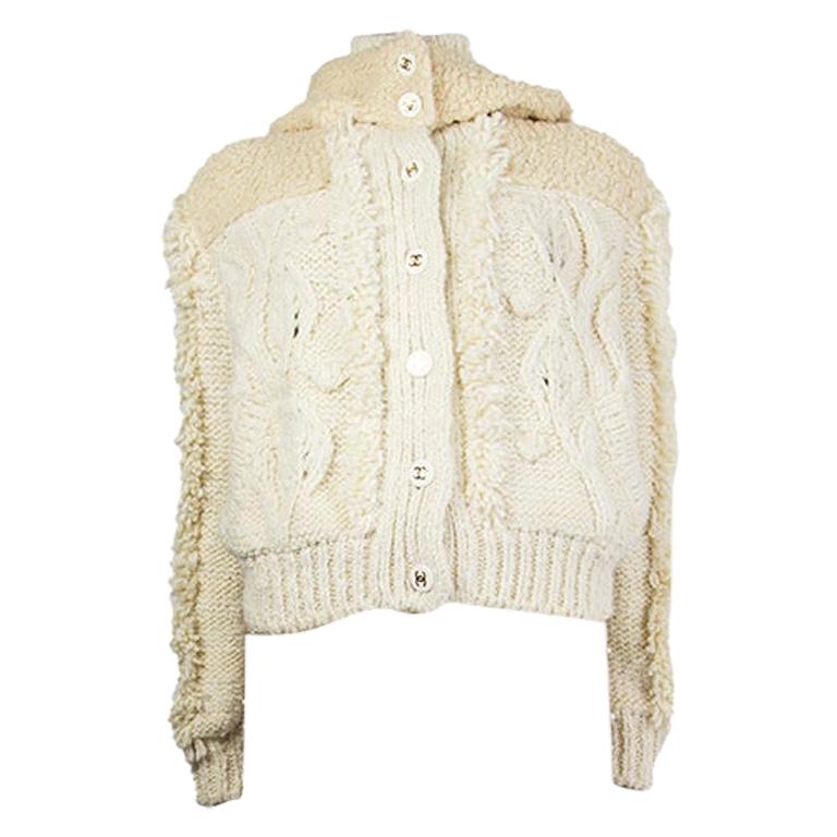 CHANEL off-white wool cashmere KNITTED BOMBER Jacket 36 XS at 1stDibs