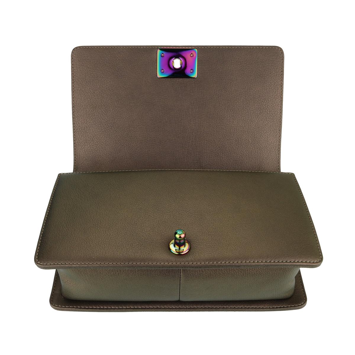 CHANEL Old Medium Boy Bag Bronze Iridescent Goatskin with Rainbow Hardware 2016 7