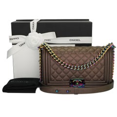 CHANEL Old Medium Boy Bag Bronze Iridescent Goatskin with Rainbow Hardware 2016