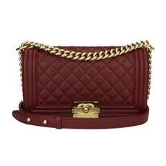 CHANEL Old Medium Boy Bag Burgundy Lambskin with Shiny Gold Hardware 2015