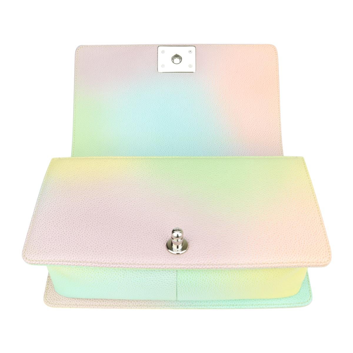 CHANEL Bolso Chico Viejo Mediano Caviar Arco Iris con Herrajes Plateados Brillantes 2018 en venta 7
