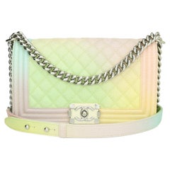 CHANEL Old Medium Boy Bag Rainbow Caviar with Shiny Silver Hardware 2018