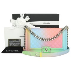 CHANEL Old Medium Boy Bag Rainbow Cuba Caviar with Shiny Silver Hardware 2017