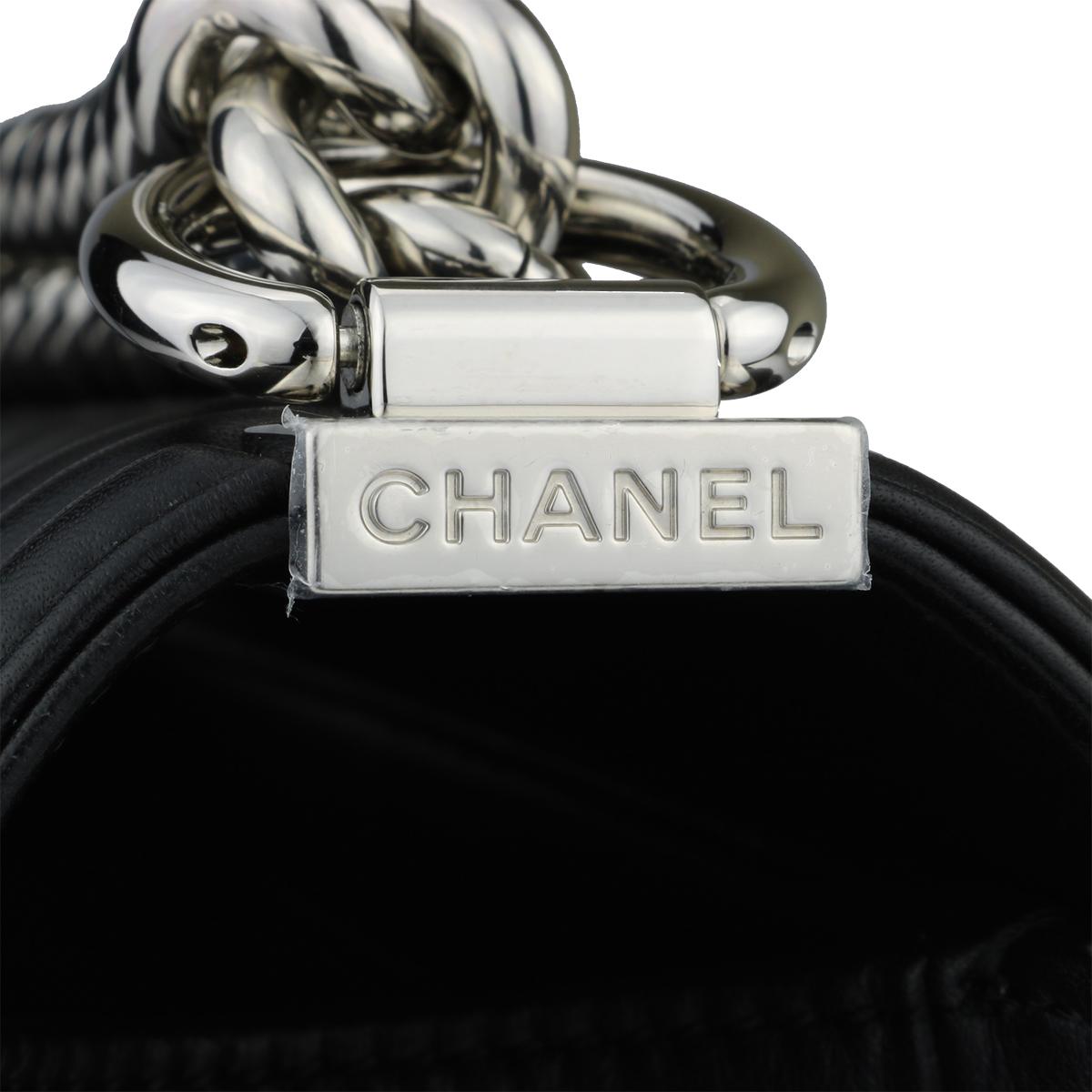 CHANEL Old Medium Chevron Boy Black Calfskin with Shiny Silver Hardware 2016 In Excellent Condition In Huddersfield, GB