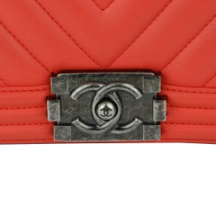 Chanel Old Medium Peachy Red Chevron LeBoy Calfskin with Ruthenium Hardware 2016