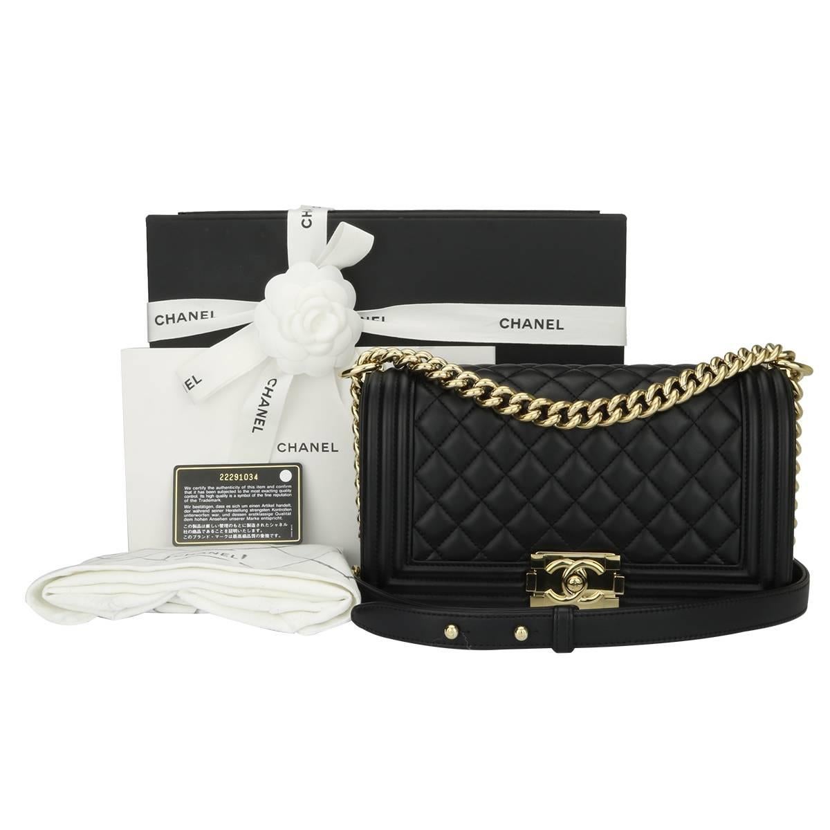 Chanel Old Medium Quilted Boy Black Lambskin with Shiny Gold Hardware, 2016 13