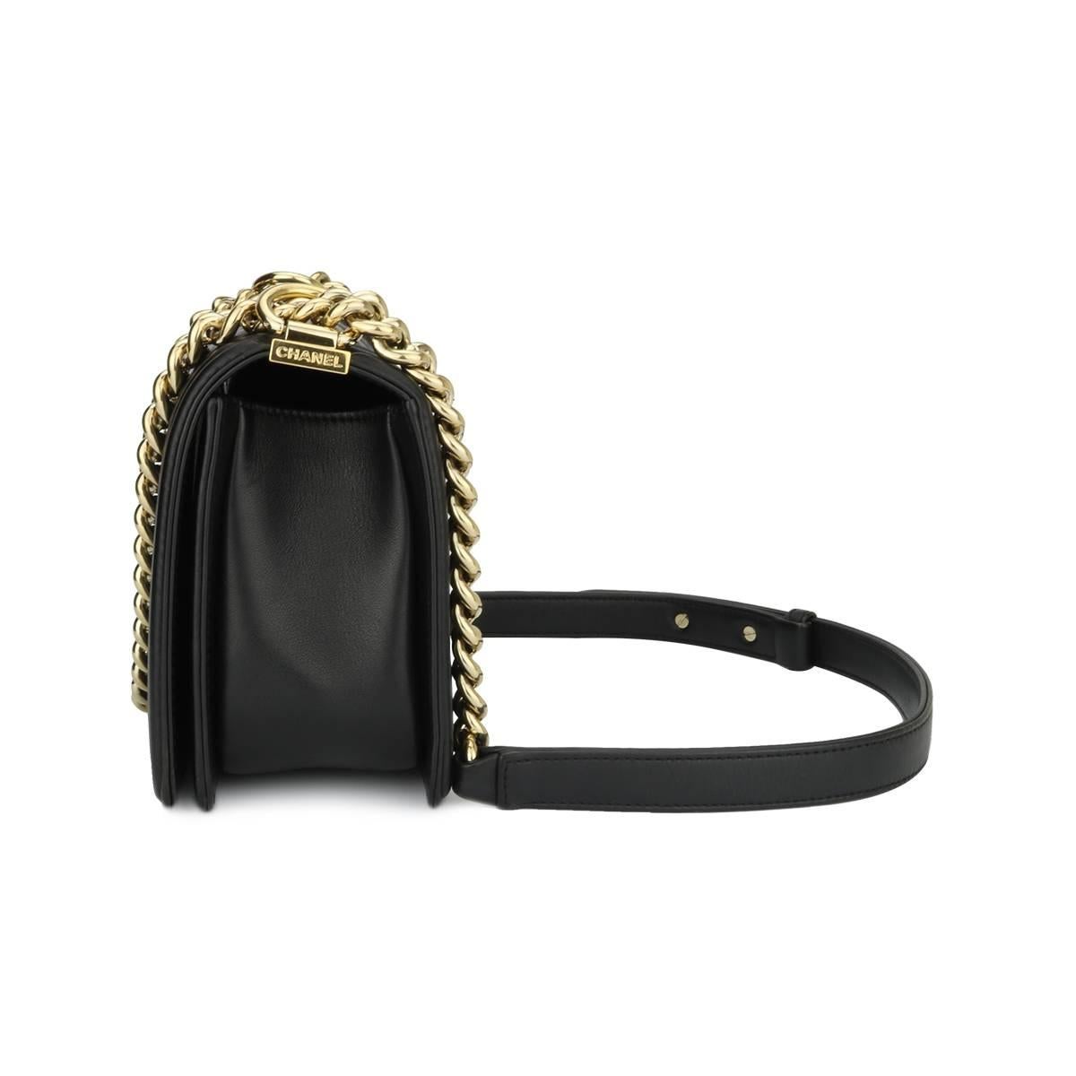 Chanel Old Medium Quilted Boy Black Lambskin with Shiny Gold Hardware, 2016 In Excellent Condition In Huddersfield, GB