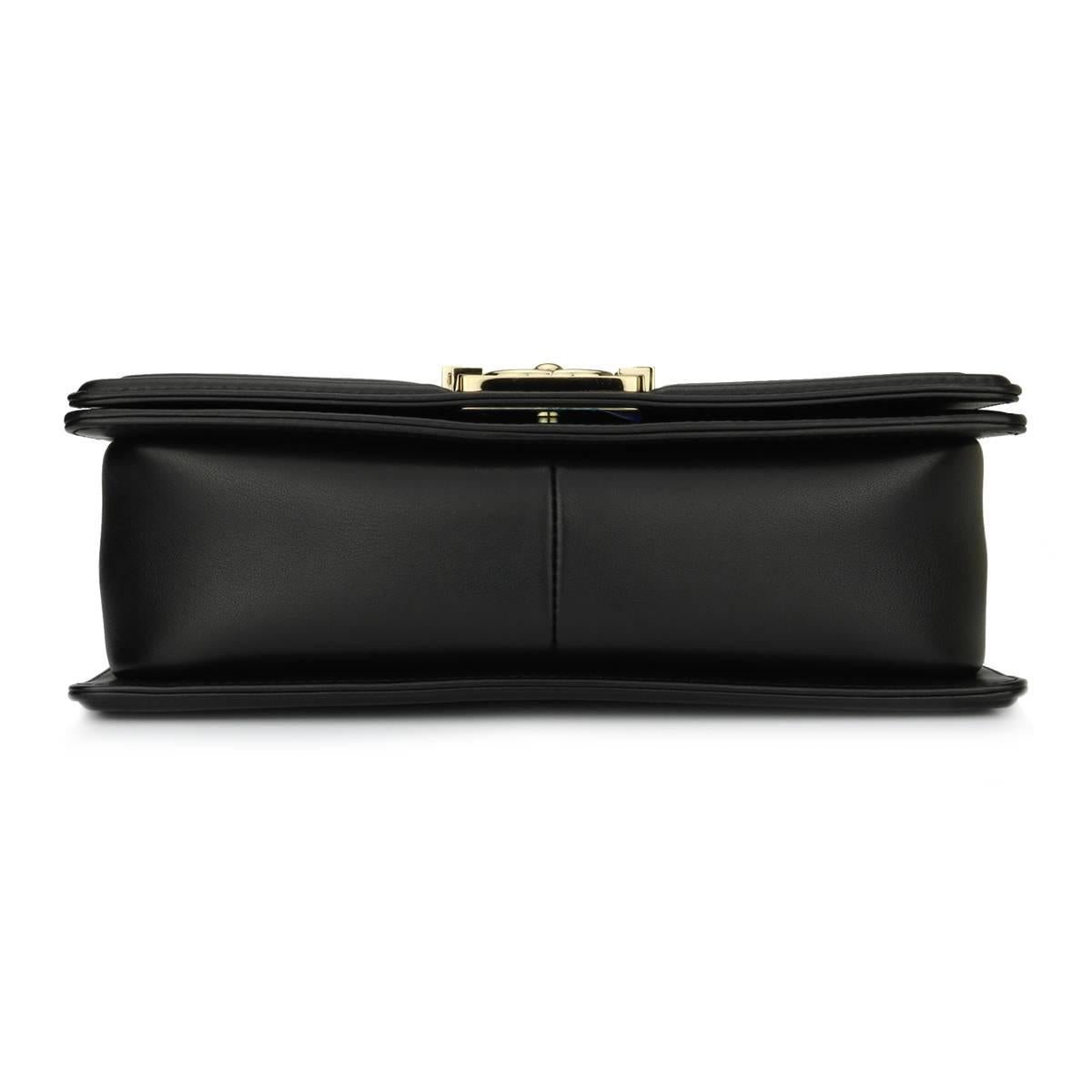 Women's or Men's Chanel Old Medium Quilted Boy Black Lambskin with Shiny Gold Hardware, 2016