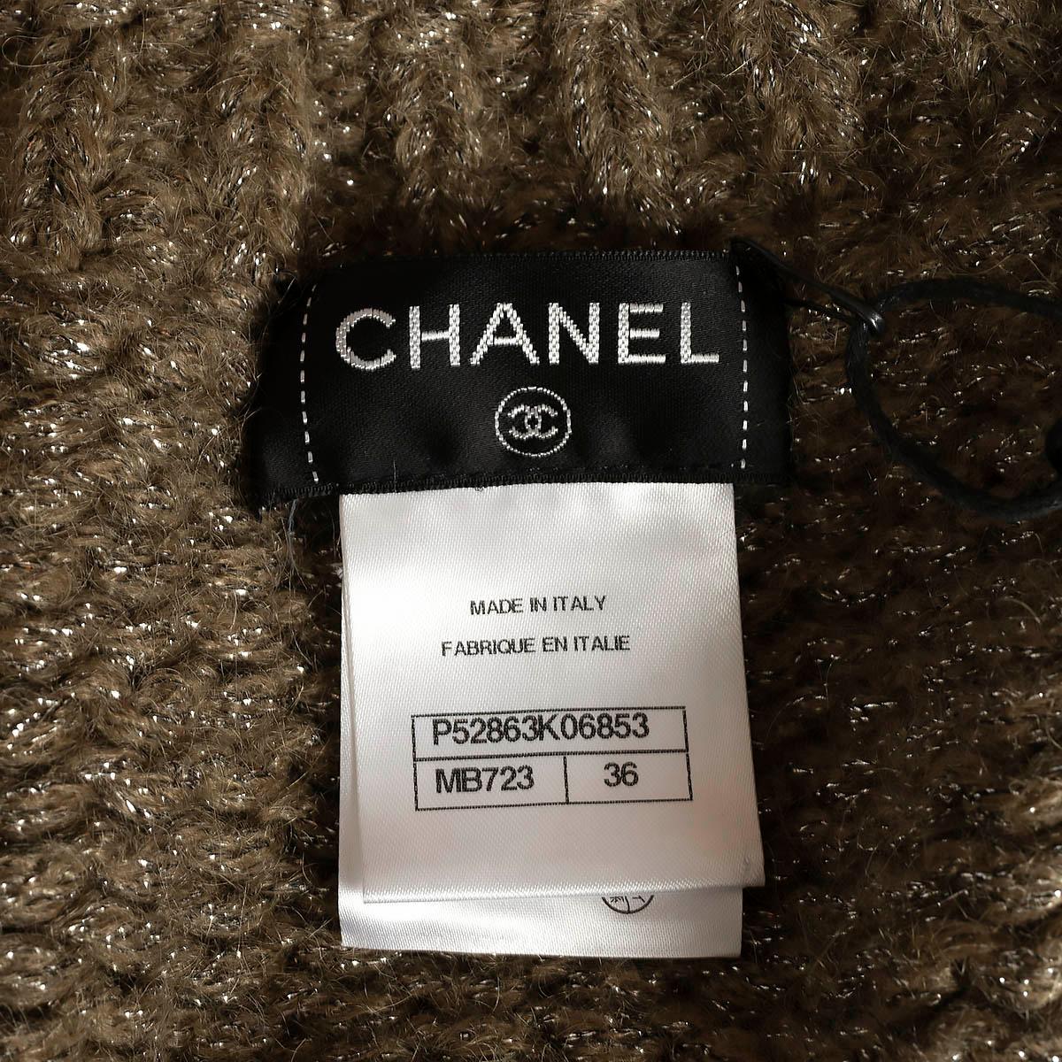CHANEL olive & gold mohair 2015 15K LUREX QUILT KNIT Jacket 36 XS For Sale 4