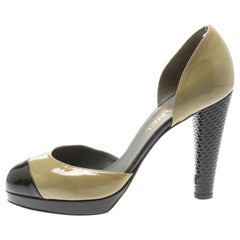 Chanel Olive Green And Black Patent Leather Cap Toe D'orsay Pumps Size 40