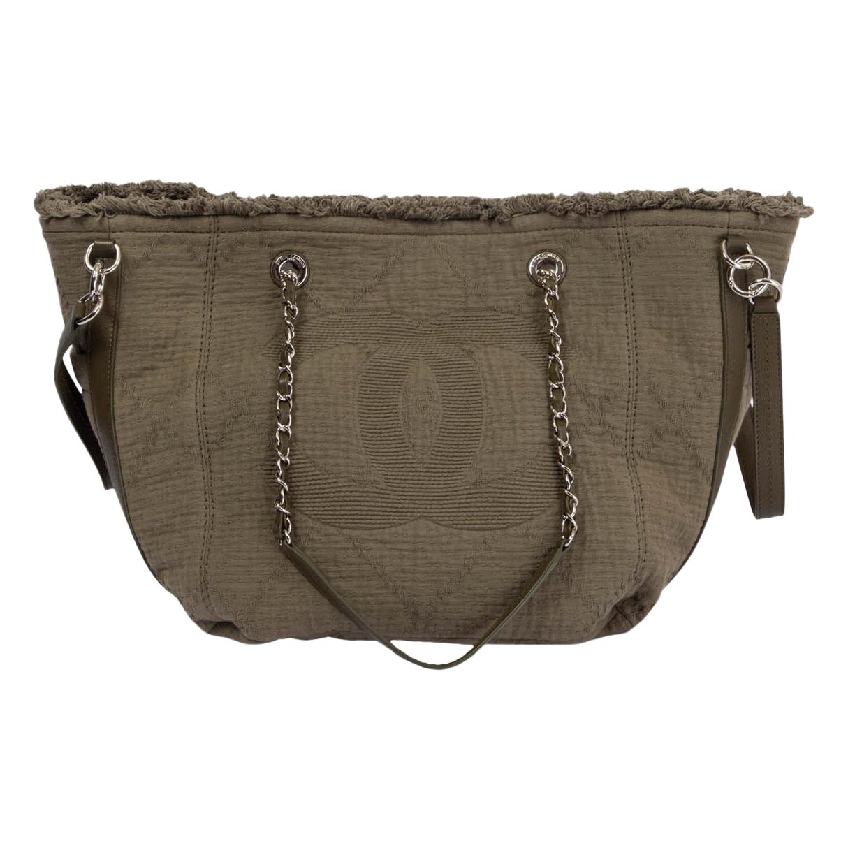CHANEL olive green canvas 2018 DOUBLE FACE FRINGED TOTE Bag