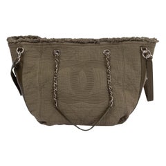 CHANEL olive green canvas 2018 DOUBLE FACE FRINGED TOTE Bag