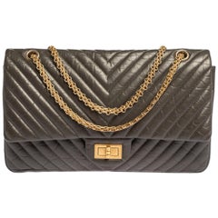 Chanel Olive Green Chevron Leather Reissue 2.55 Classic 227 Flap Bag
