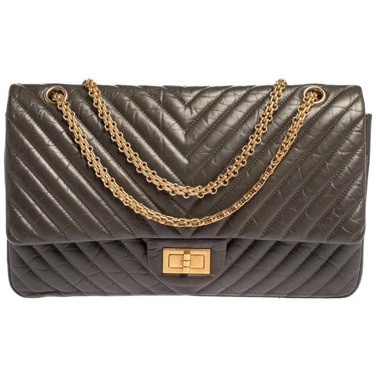 Chanel Olive Green Chevron Leather Reissue 2.55 Classic 227 Flap