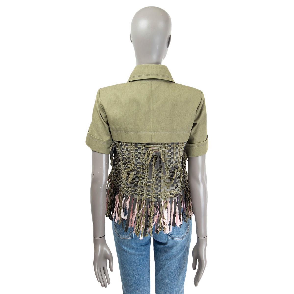 CHANEL algodón verde oliva 2017 CUBA FRINGE CHAQUETA MANGA CORTA 36 XS en venta 1