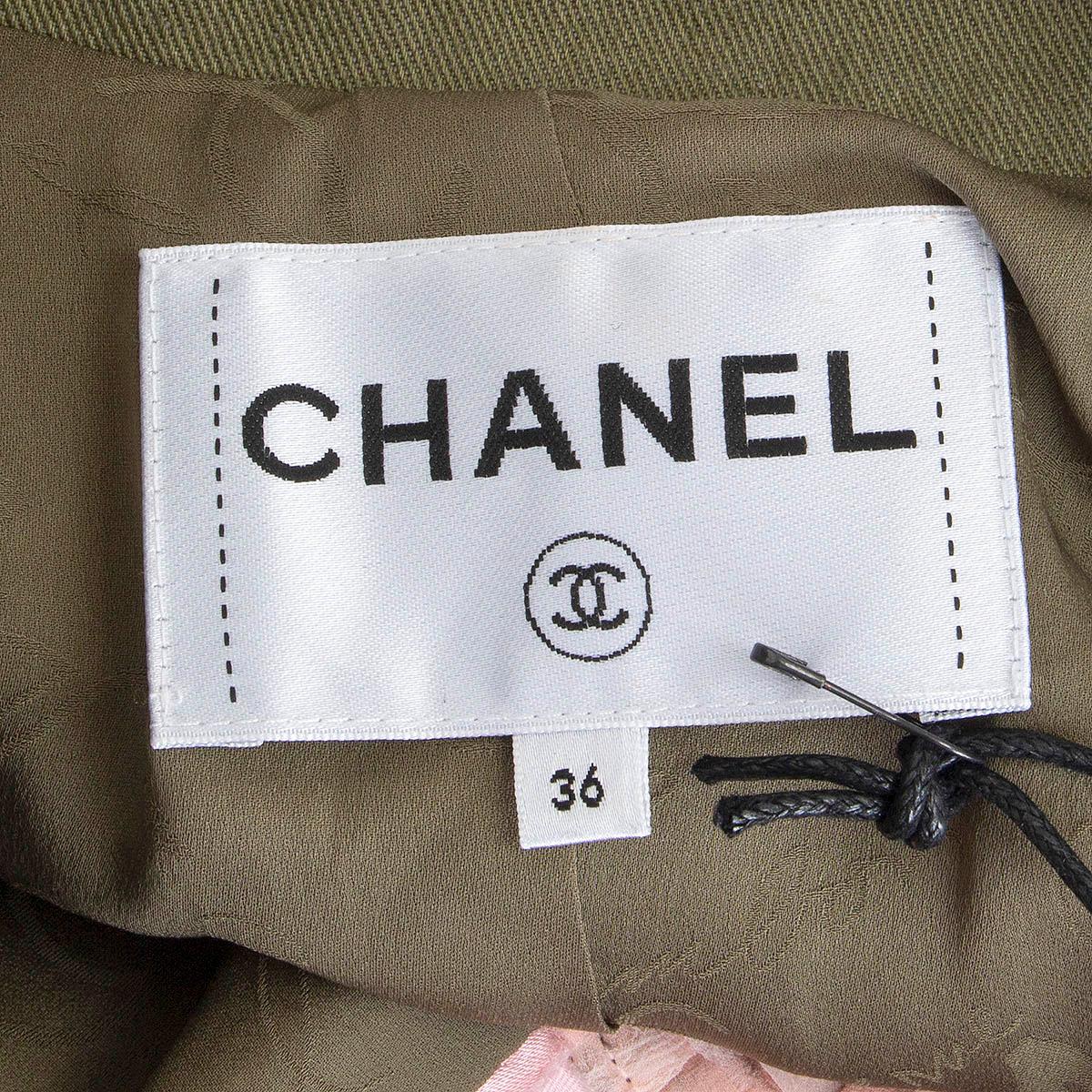 CHANEL algodón verde oliva 2017 CUBA FRINGE CHAQUETA MANGA CORTA 36 XS en venta 4
