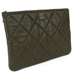 CHANEL olive green leather 19 LARGE POUCH Bag