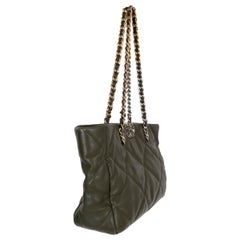 CHANEL olive green leather 19 WEST EAST SHOPPING Tote Bag
