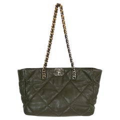 CHANEL olive green leather 19 WEST EAST SHOPPING Tote Bag