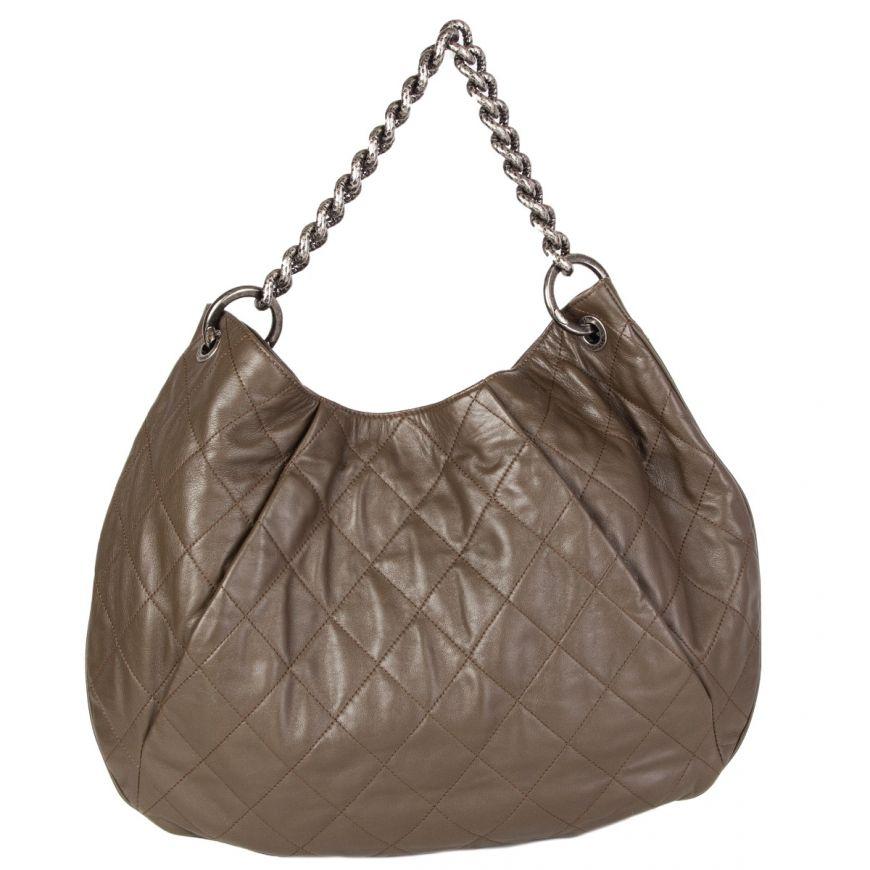 Gray Chanel olive green leather COCO PLEATS LARGE HOBO Shoulder Bag