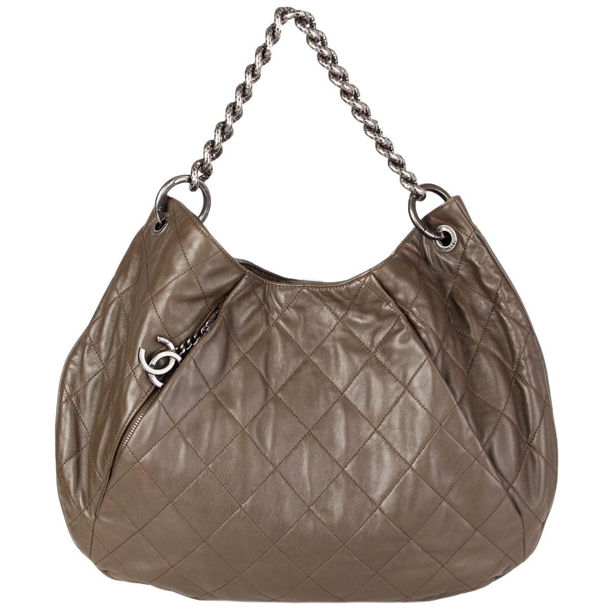 Chanel olive green leather COCO PLEATS LARGE HOBO Shoulder Bag