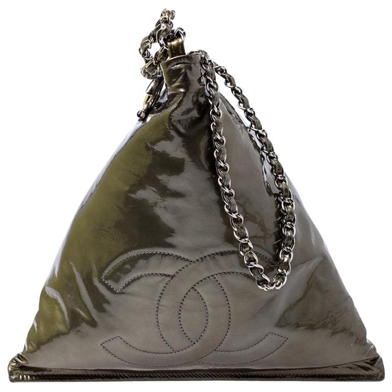 Chanel Olive Green Patent Leather Pyramid Triangle CC Minaudiere Shoulder  Bag