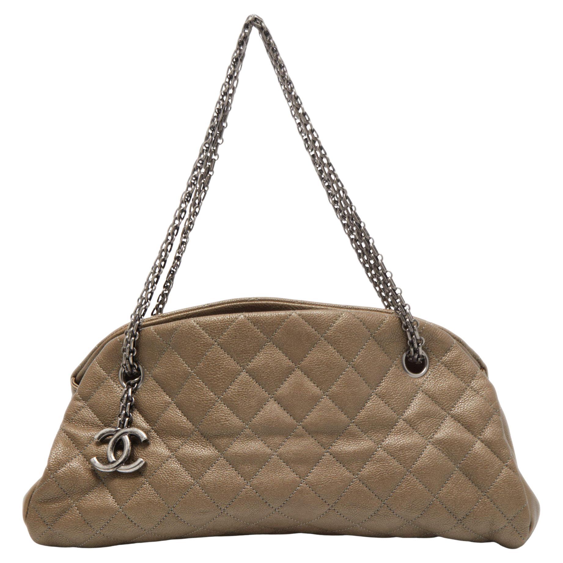 Chanel Olive Green Quilted Caviar Leather Medium Just