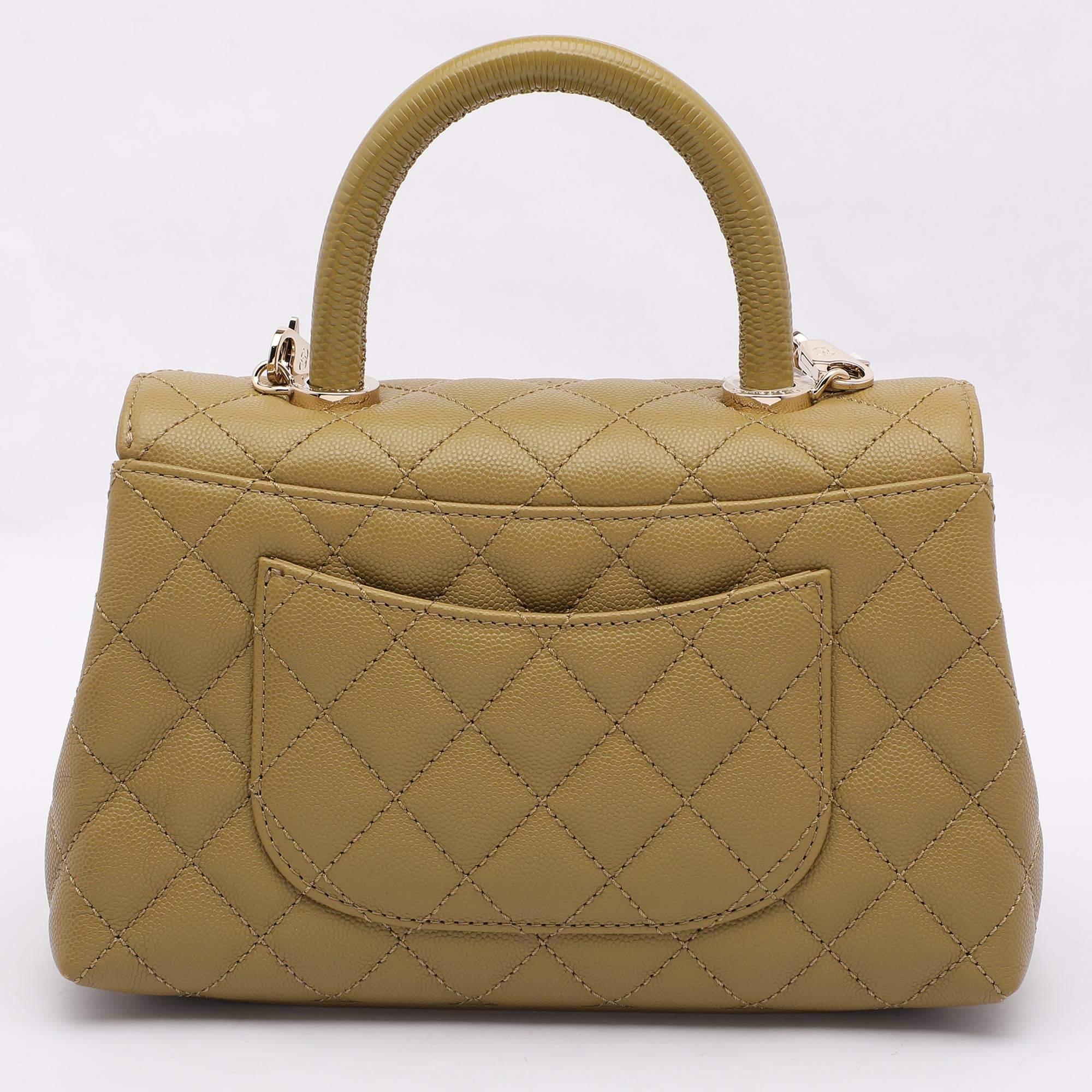 Chanel Olive Green Quilted Caviar Leather Mini Coco Top Handle Bag In New Condition In Dubai, Al Qouz 2