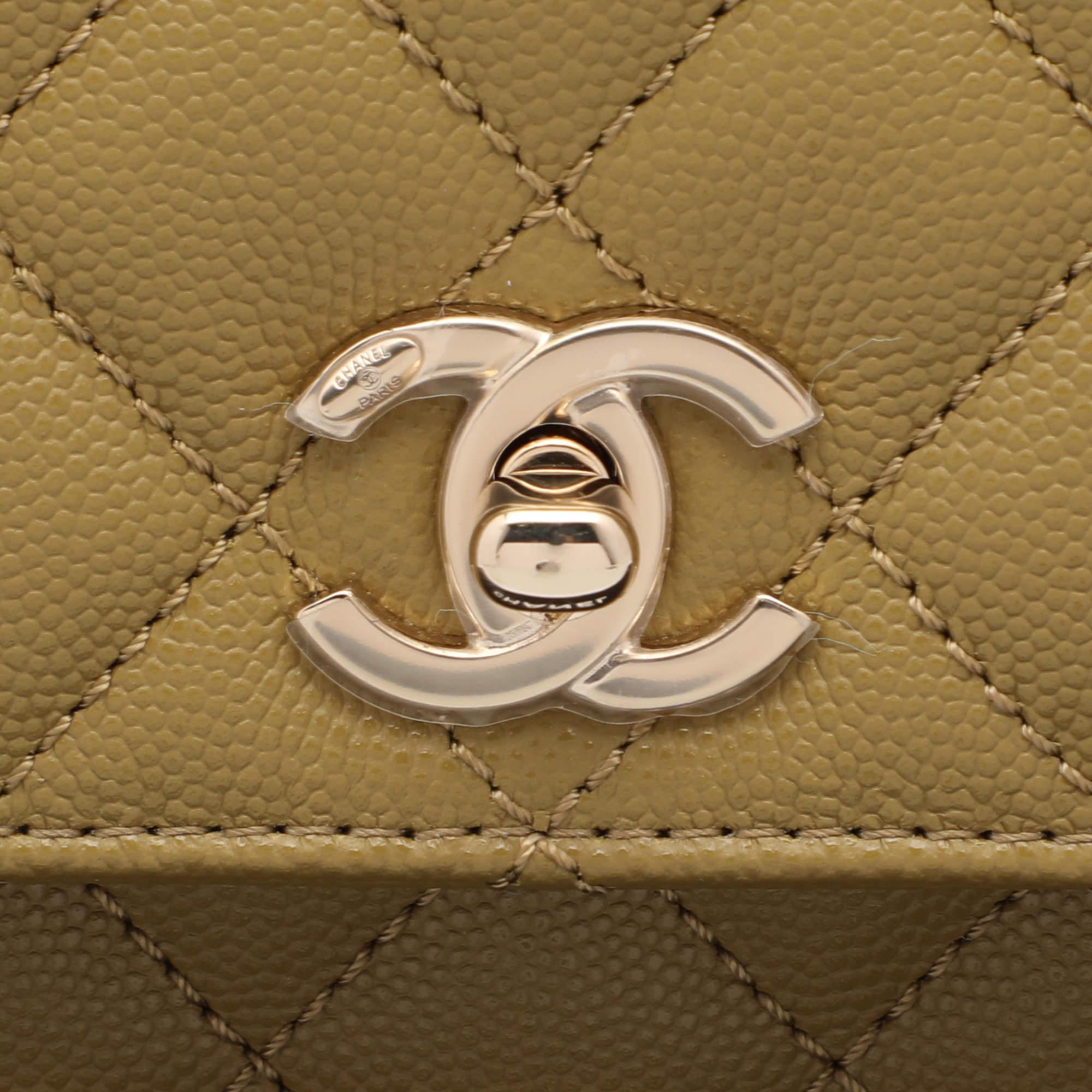 Women's Chanel Olive Green Quilted Caviar Leather Mini Coco Top Handle Bag