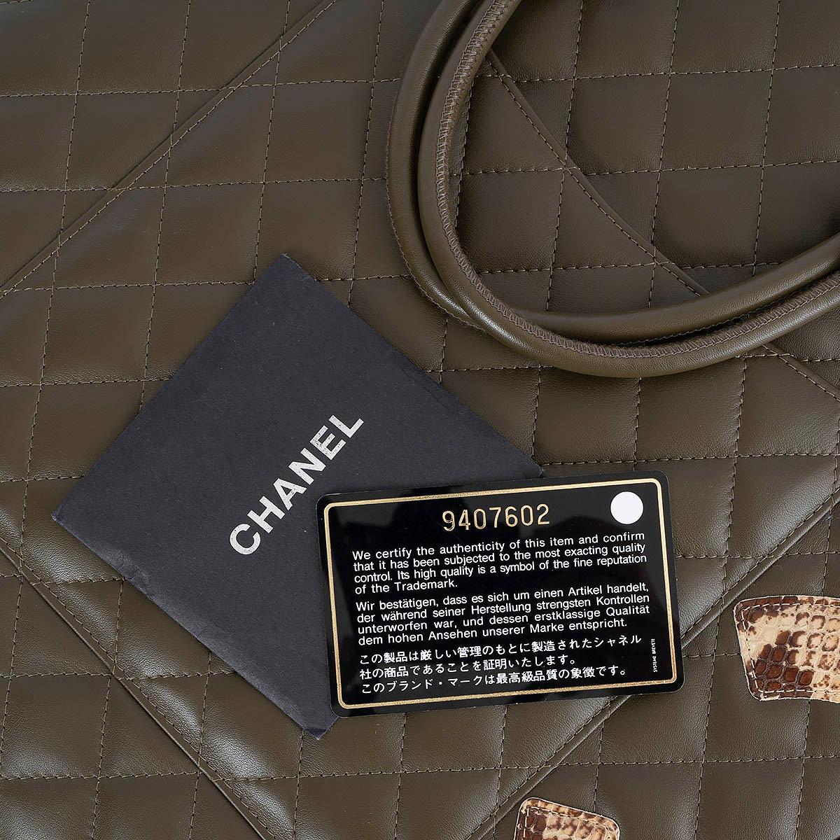 CHANEL olive green quilted leather 2005 CAMBON Tote Bag For Sale 6