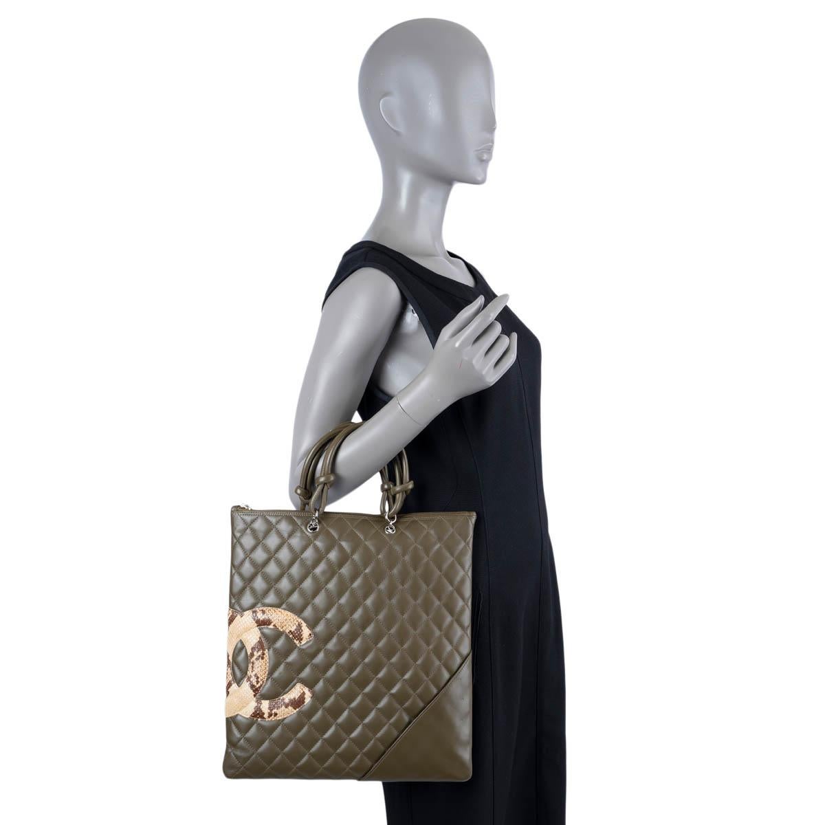 CHANEL olive green quilted leather 2005 CAMBON Tote Bag For Sale 7