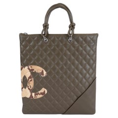 CHANEL olive green quilted leather 2005 CAMBON Tote Bag