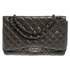 Chanel Olive Green Quilted Leather Maxi Classic Single Flap Bag