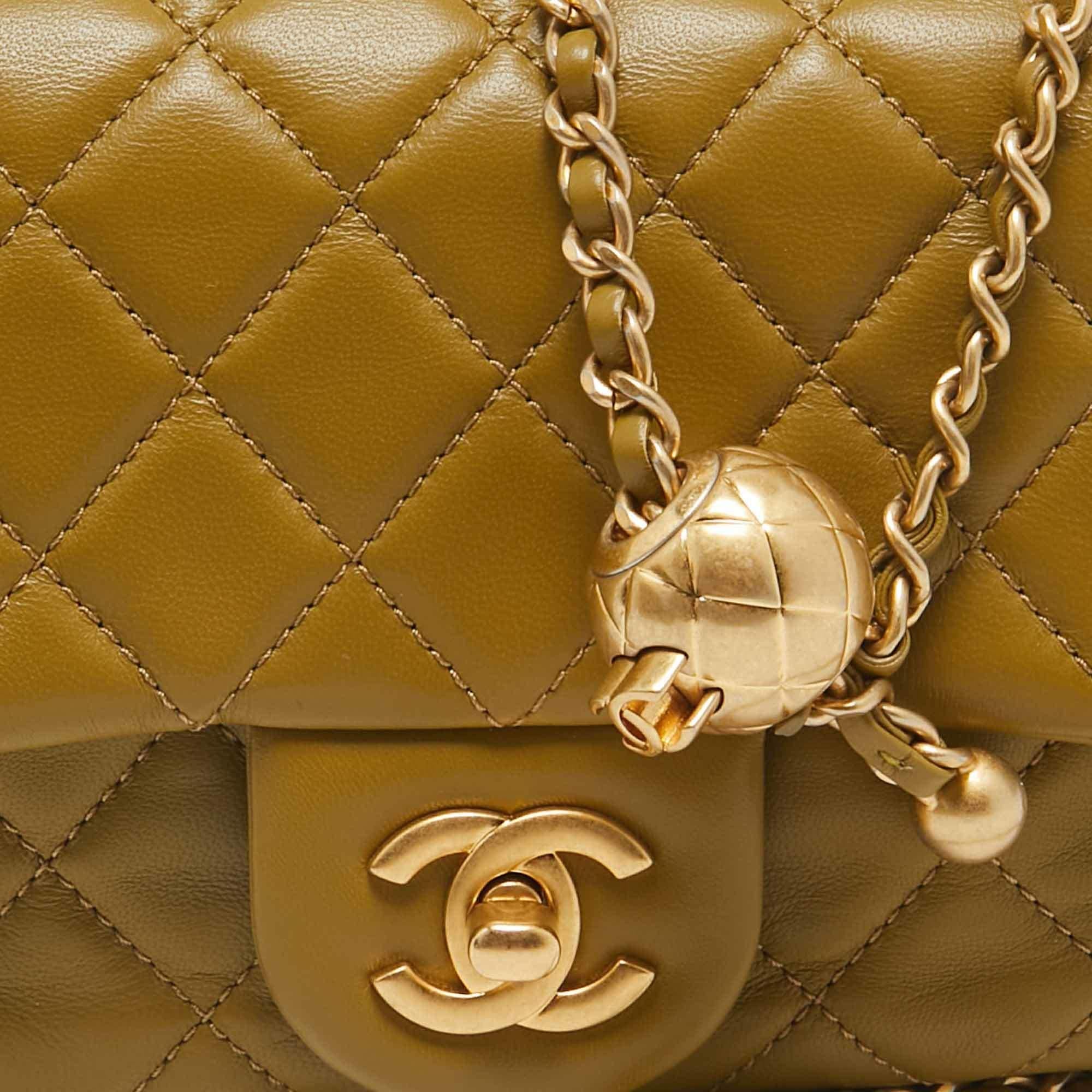 Women's Chanel Olive Green Quilted Leather Mini Classic Flap Bag