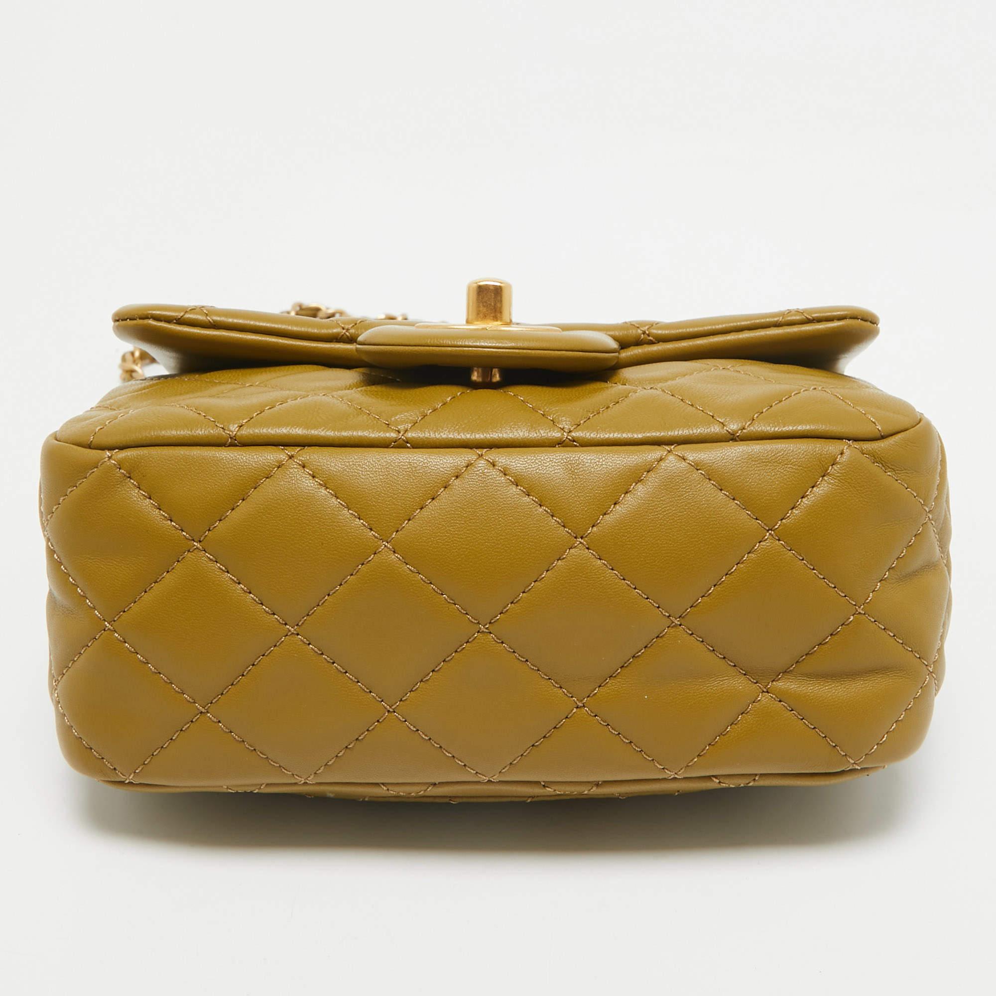 Chanel Olive Green Quilted Leather Mini Classic Flap Bag 1