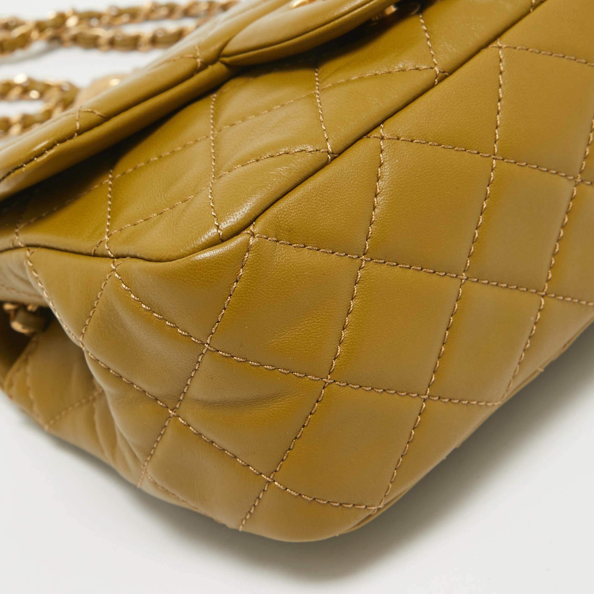 Chanel Olive Green Quilted Leather Mini Classic Flap Bag 4